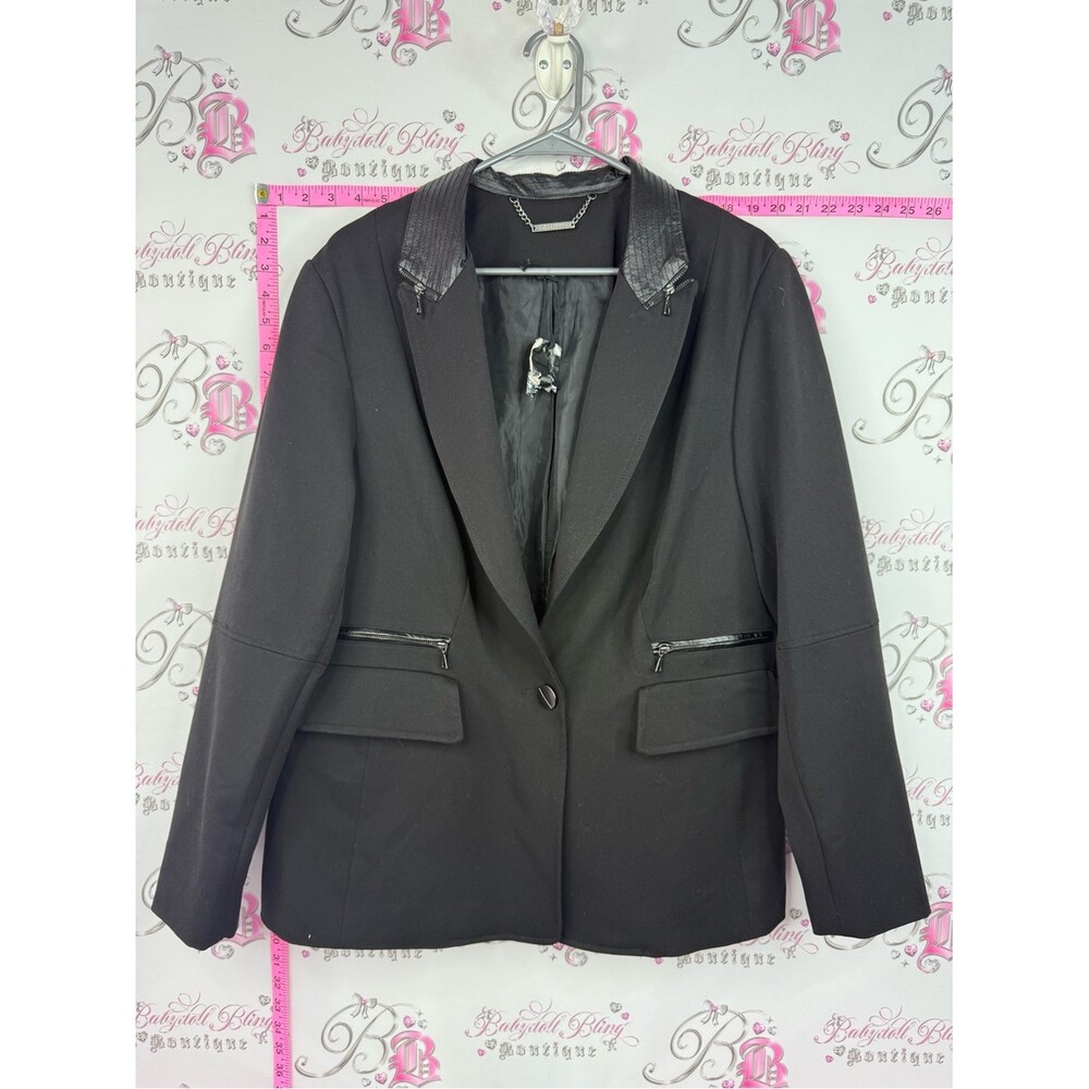 Michel Studio Black Blazer with Faux Leather Collar